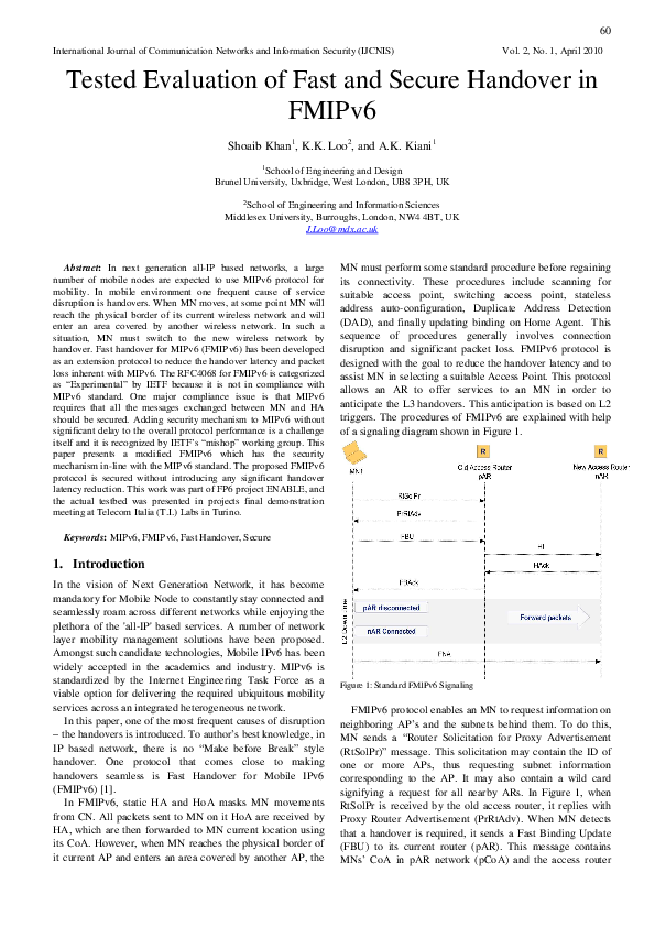 (PDF) Tested Evaluation of Fast and Secure Handover in FMIPv6