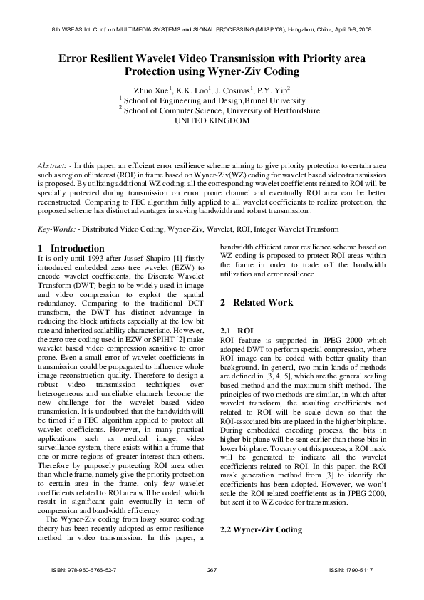 (PDF) Error resilient wavelet video transmission with priority area ...