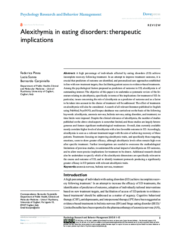 (PDF) Alexithymia in eating disorders: therapeutic implications