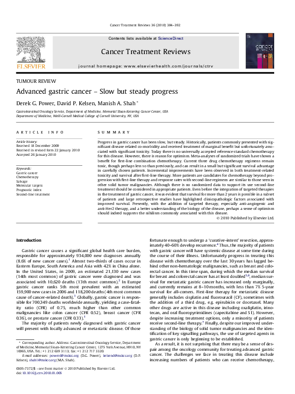 (PDF) Advanced gastric cancer – Slow but steady progress