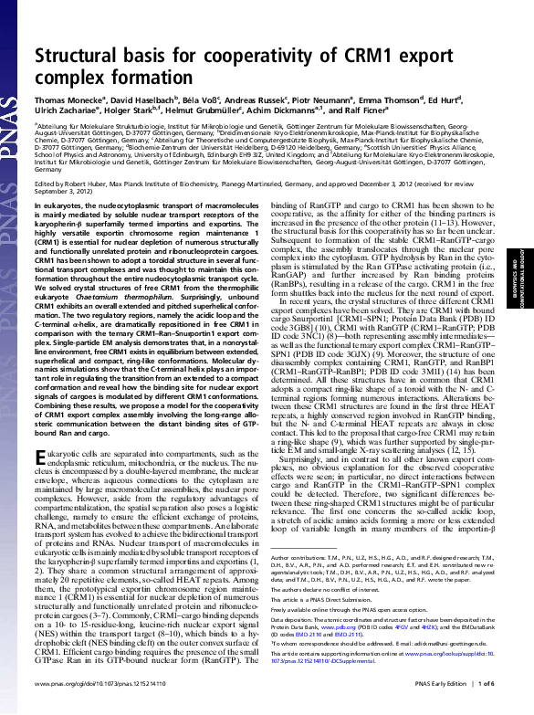 (PDF) Structural basis for cooperativity of CRM1 export complex formation