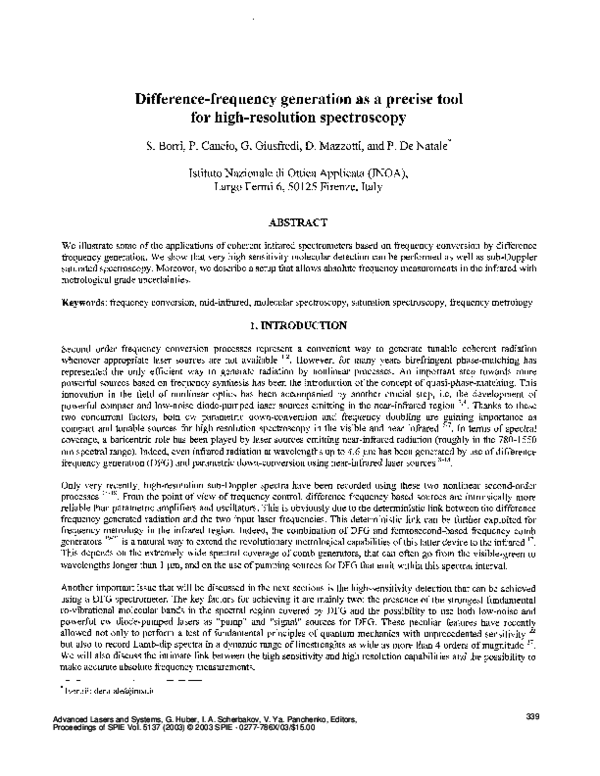 (PDF) Difference-frequency generation as a precise tool for high ...