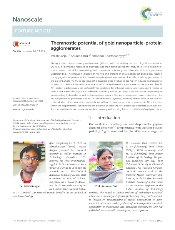 (PDF) Theranostic potential of gold nanoparticle-protein agglomerates