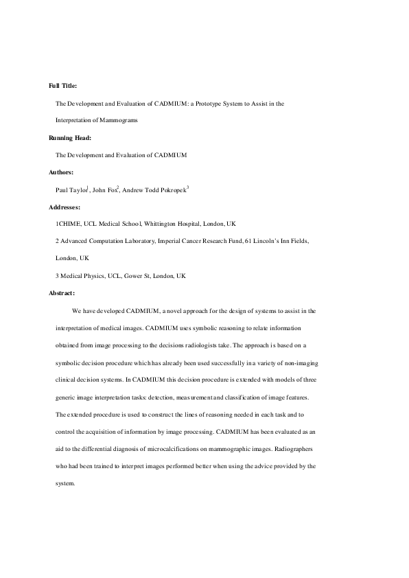 (PDF) The Development and Evaluation of CADMIUM: a Prototype System to ...