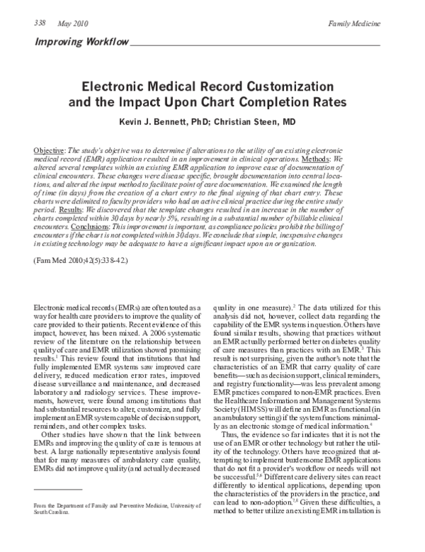 (PDF) Electronic medical record customization and the impact upon chart