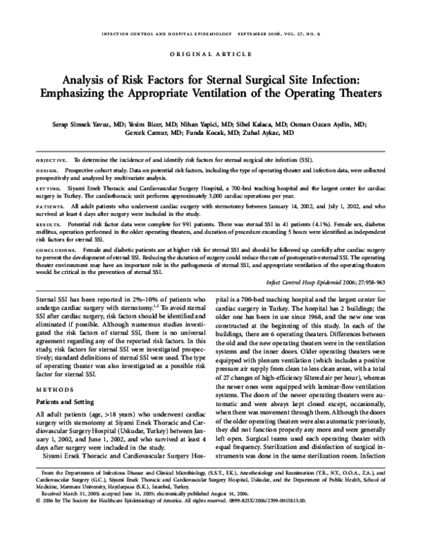 (PDF) Analysis of Risk Factors for Sternal Surgical Site Infection ...