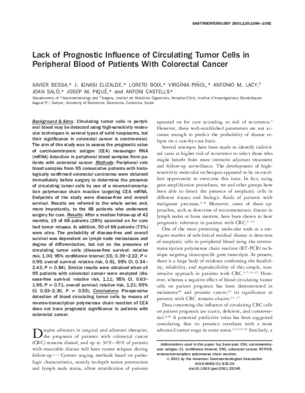 (PDF) Lack of prognostic influence of circulating tumor cells in ...