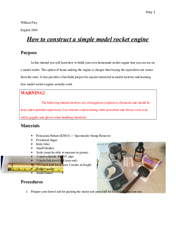 (DOC) How to construct a simple model rocket engine William Frey
