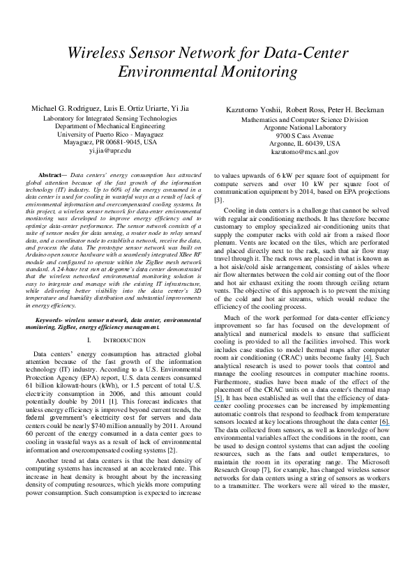 (PDF) Wireless sensor network for data-center environmental monitoring
