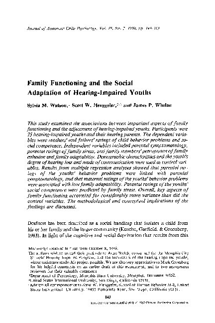 (PDF) Family functioning and the social adaptation of hearing-impaired ...