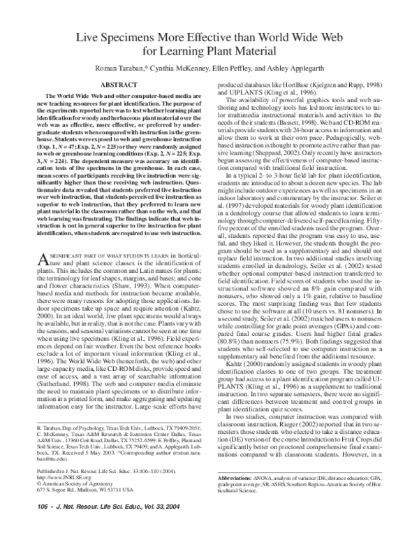 (PDF) Live Specimens More Effective than World Wide Web for Learning ...