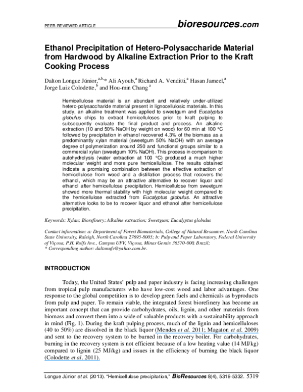 (PDF) Ethanol Precipitation of HeteroPolysaccharide Material from