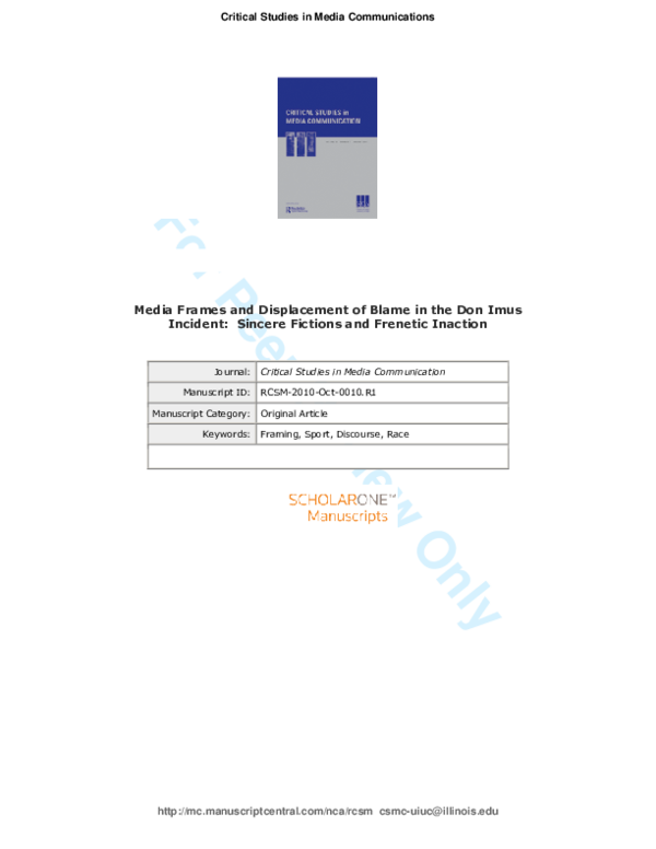 (PDF) Media Frames and Displacement of Blame in the Don Imus/Rutgers ...