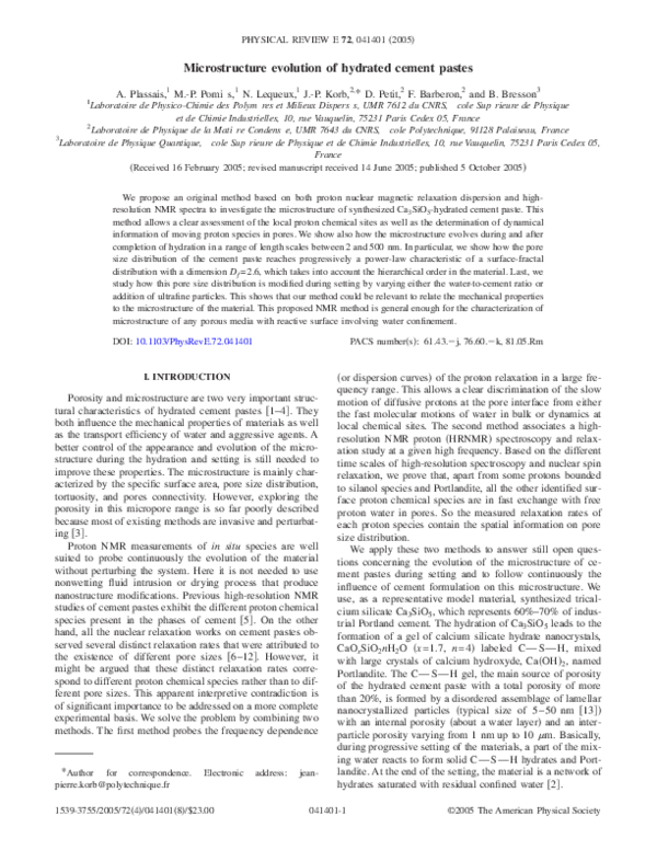(PDF) Microstructure evolution of hydrated cement pastes