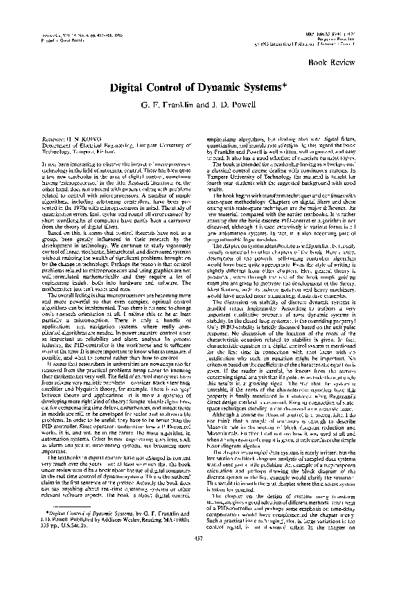  PDF Digital Control Of Dynamic Systems G F Franklin And J D Powell Heikki Koivo 
