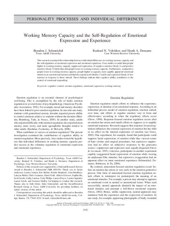 (PDF) Working memory capacity and the self-regulation of emotional ...