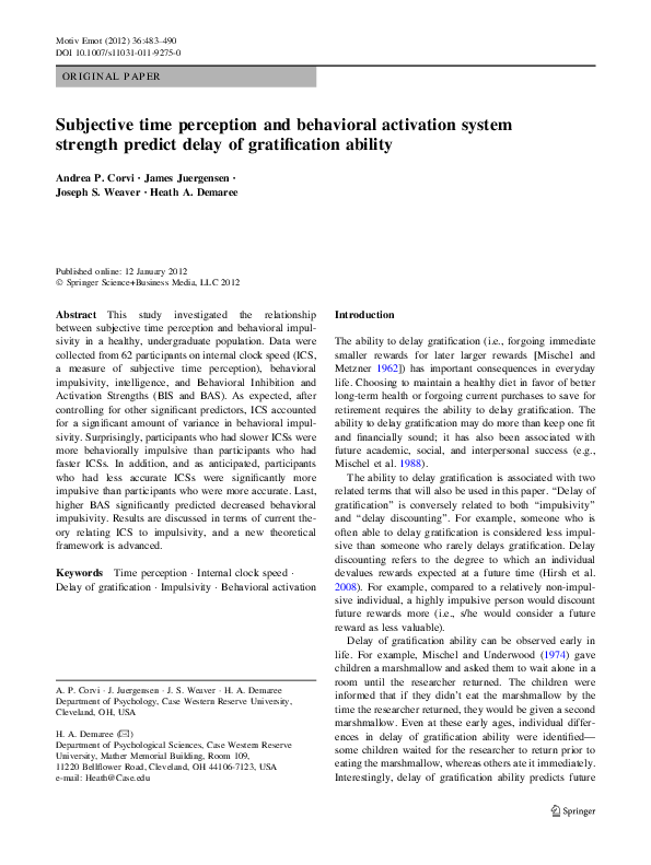 (PDF) Subjective time perception and behavioral activation system ...