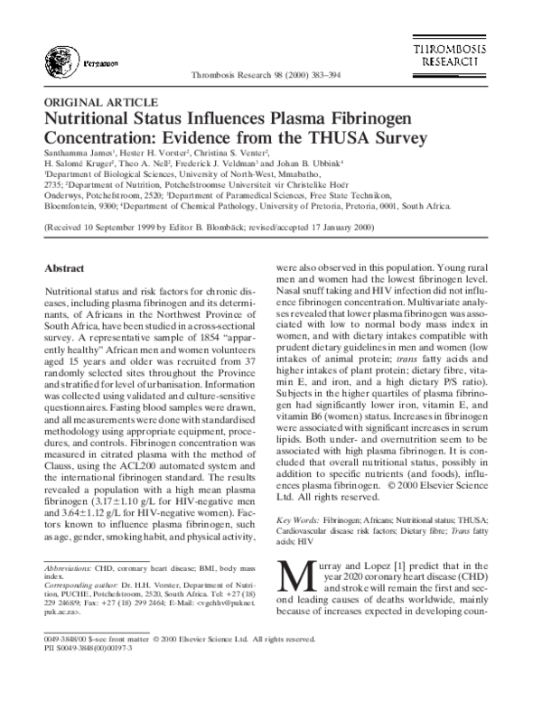 (PDF) Nutritional Status Influences Plasma Fibrinogen Concentration