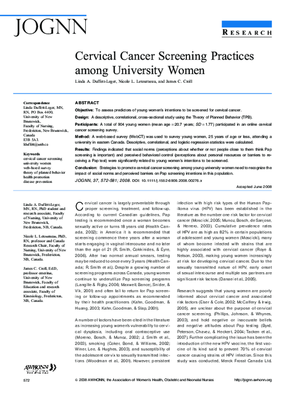 (PDF) Cervical Cancer Screening Practices among University Women