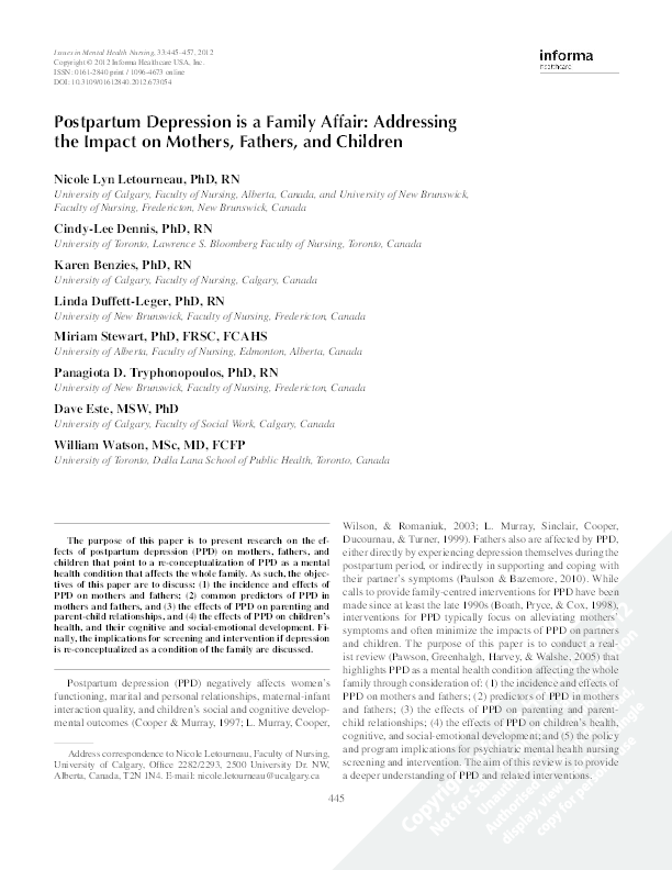 (PDF) Postpartum Depression is a Family Affair: Addressing the Impact ...