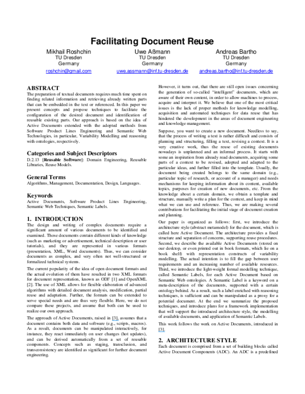 (PDF) Facilitating Document Reuse