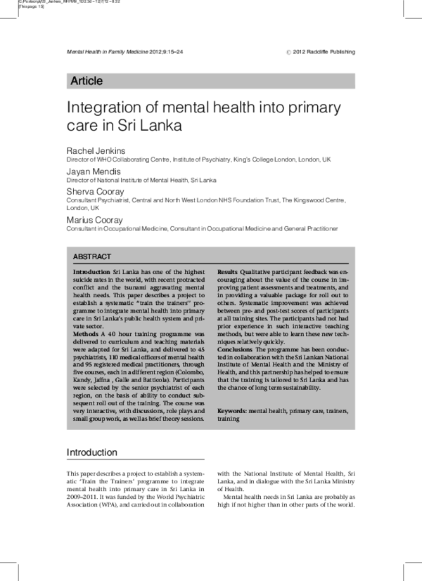 (PDF) Integration of mental health into primary care in Kenya