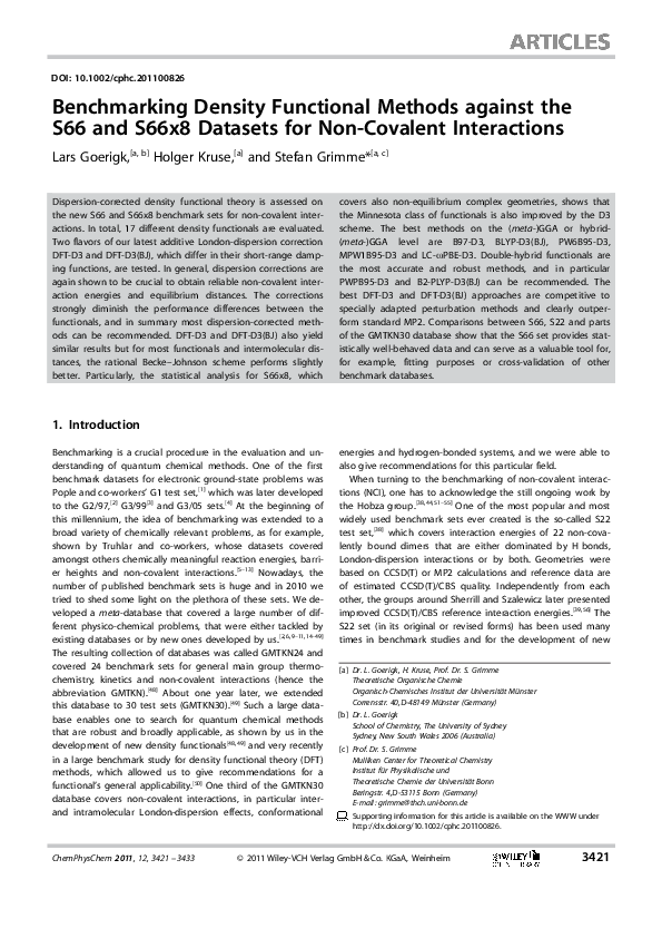 (PDF) Benchmarking Density Functional Methods against the S66 and S66x8 ...