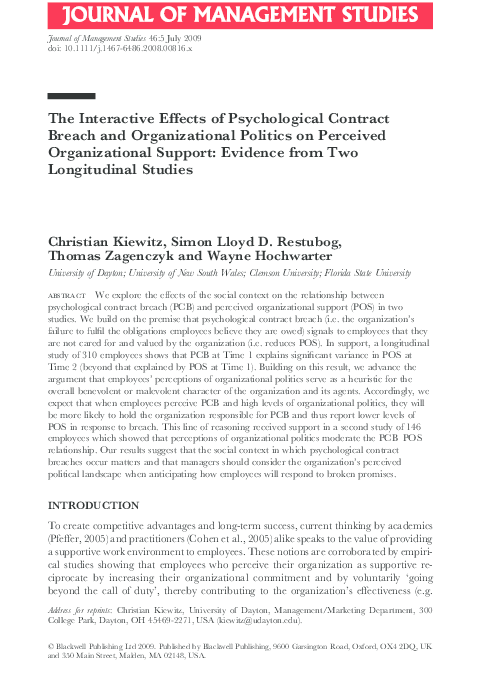 (PDF) The Interactive Effects of Psychological Contract Breach and ...