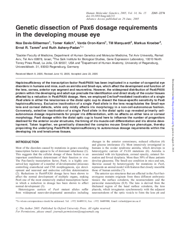 (PDF) Genetic dissection of Pax6 dosage requirements in the developing ...