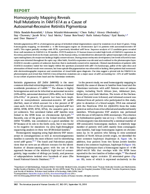 (PDF) Homozygosity Mapping Reveals Null Mutations in FAM161A as a Cause ...