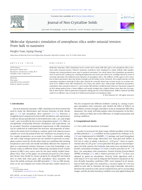 (PDF) Molecular dynamics simulation of amorphous silica under uniaxial ...