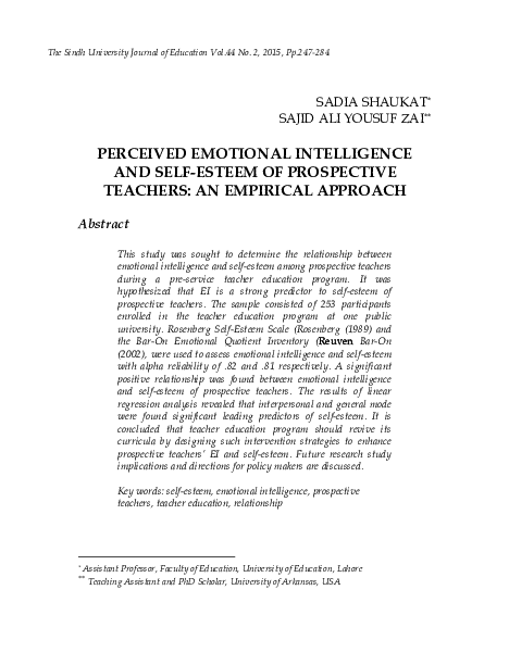 (PDF) Perceived emotional intelligence and self-esteem of prospective ...
