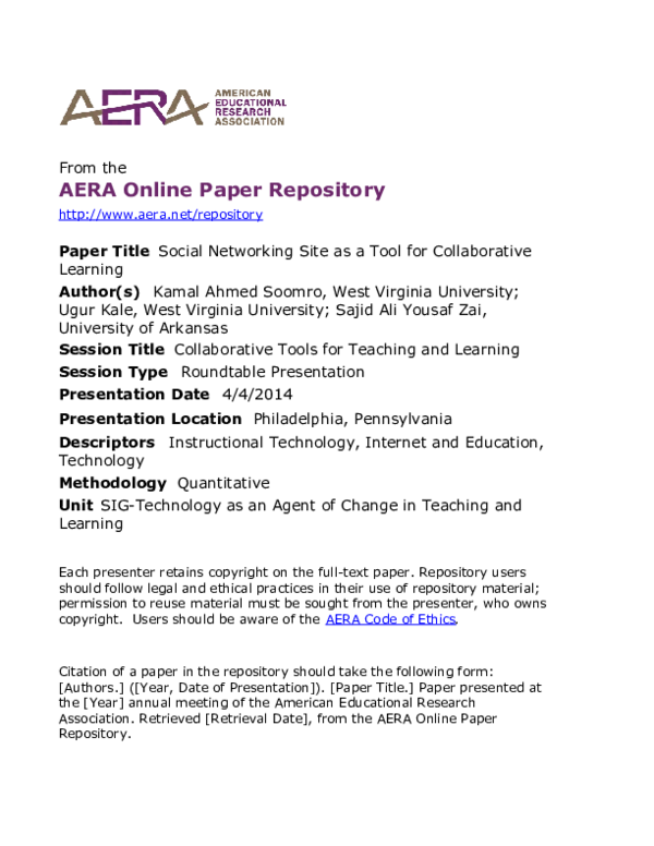 (PDF) Social Networking Site as a Tool for Collaborative Learning