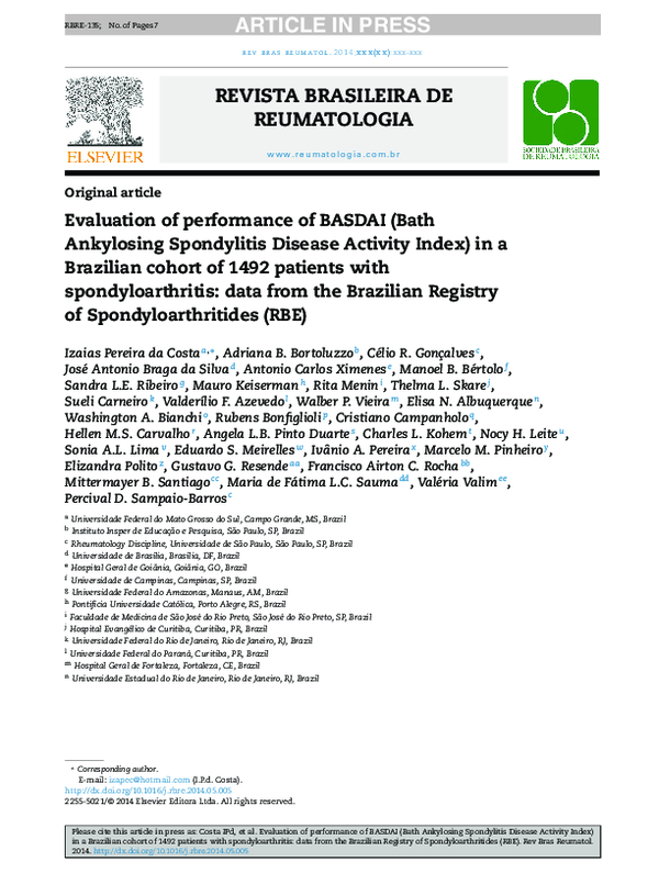 (PDF) Avaliação do desempenho do BASDAI (Bath Ankylosing Spondylitis ...