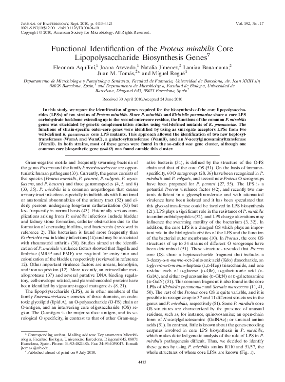 (PDF) Functional Identification of the Proteus mirabilis Core ...
