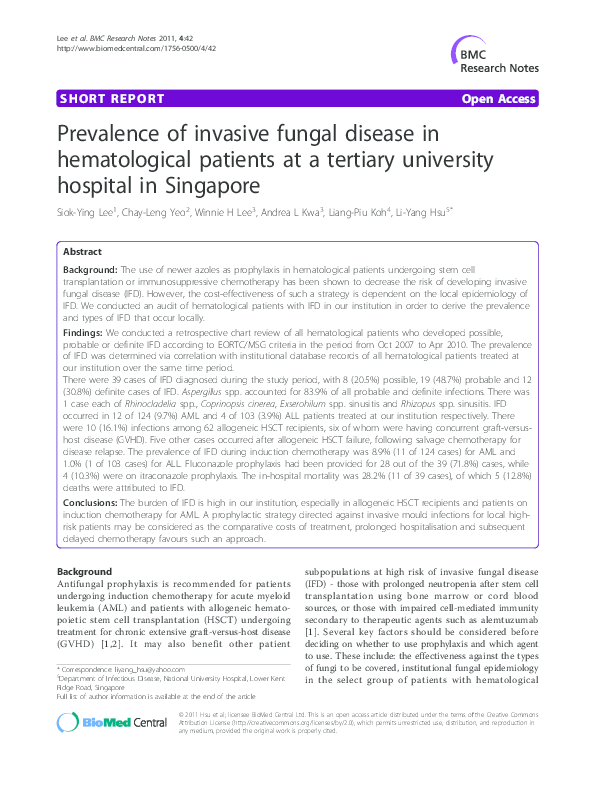 (PDF) Prevalence of invasive fungal disease in hematological patients ...