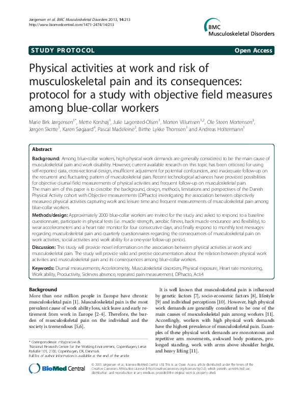 (PDF) Physical activities at work and risk of musculoskeletal pain and ...