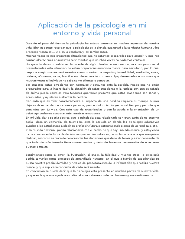 (DOC) Aplicacion de la psicologia en mi entorno y vida personal