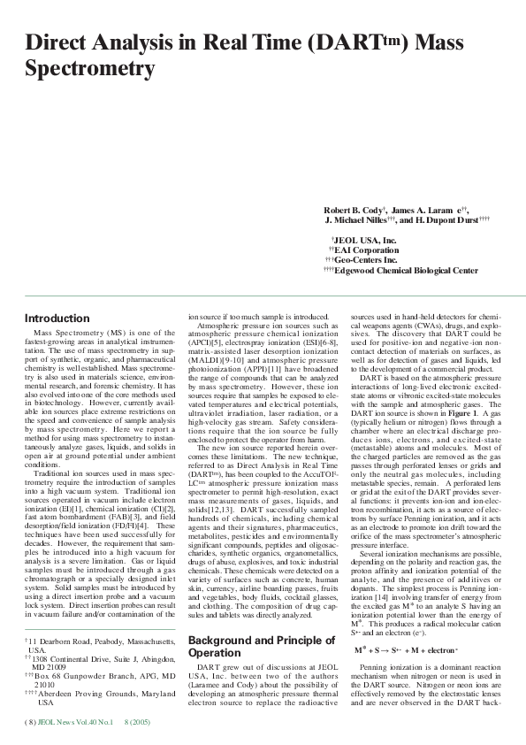 (PDF) Direct Analysis in Real Time (DART tm ) Mass Spectrometry