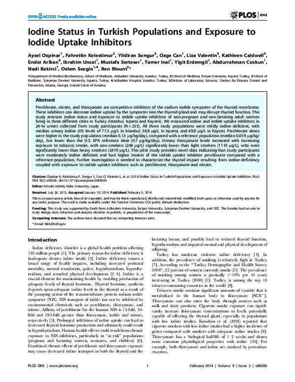 (PDF) Iodine Status in Turkish Populations and Exposure to Iodide ...