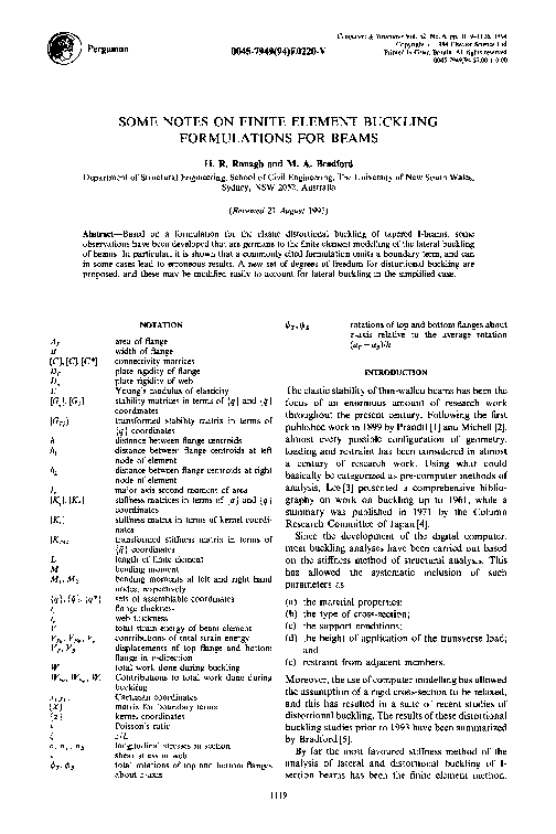 (PDF) Some notes on finite element buckling formulations for beams