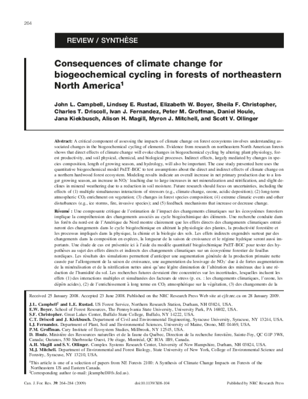 (PDF) Consequences of climate change for biogeochemical cycling in ...