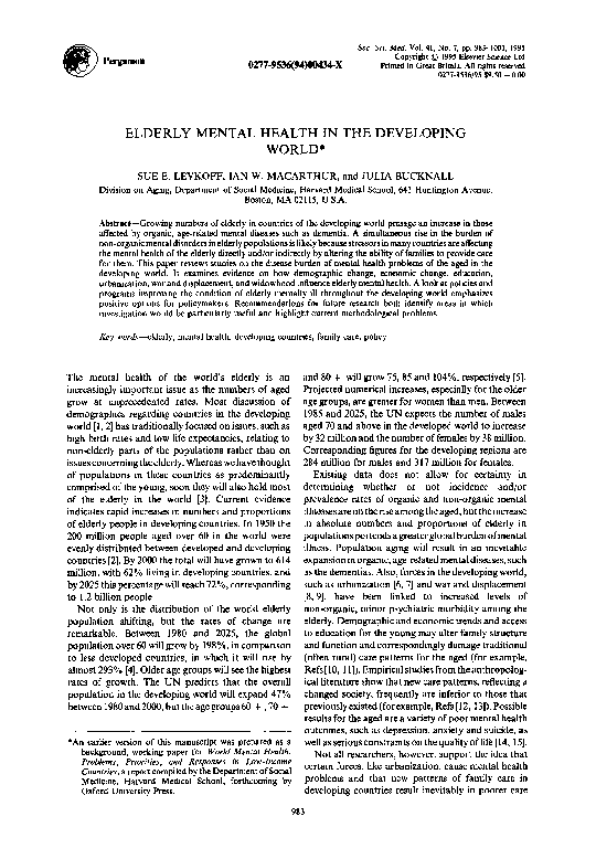 (PDF) Elderly mental health in the developing world