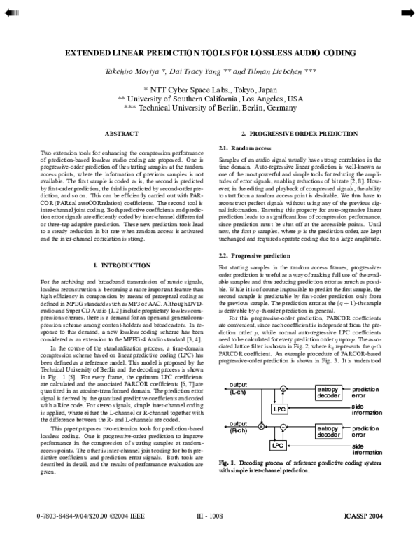 (PDF) Extended linear prediction tools for lossless audio coding
