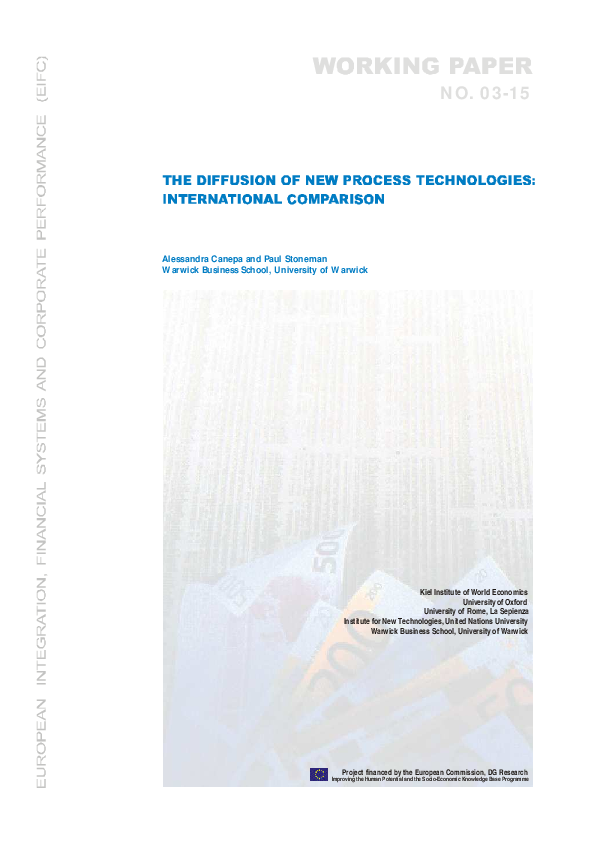 (PDF) The Diffusion of New Process Technologies: International Comparisons