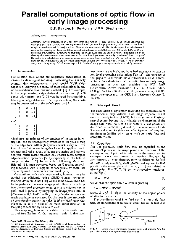 (PDF) Parallel computations of optic flow in early image processing