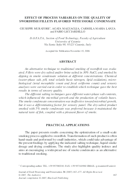 (PDF) EFFECT OF PROCESS VARIABLES ON THE QUALITY OF SWORDFISH FILLETS ...