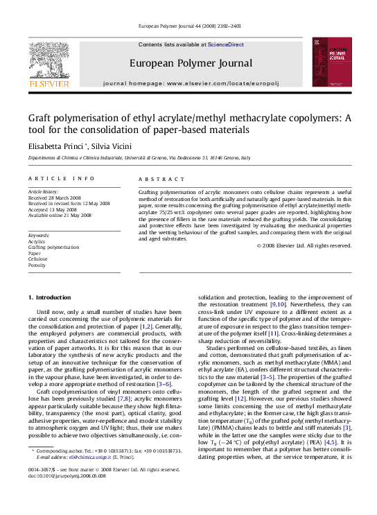 (PDF) Graft polymerisation of ethyl acrylate/methyl methacrylate