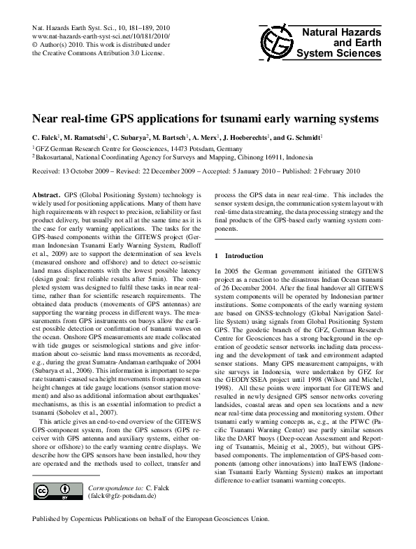 (PDF) The GNSSbased component of the GermanIndonesian Tsunami Early