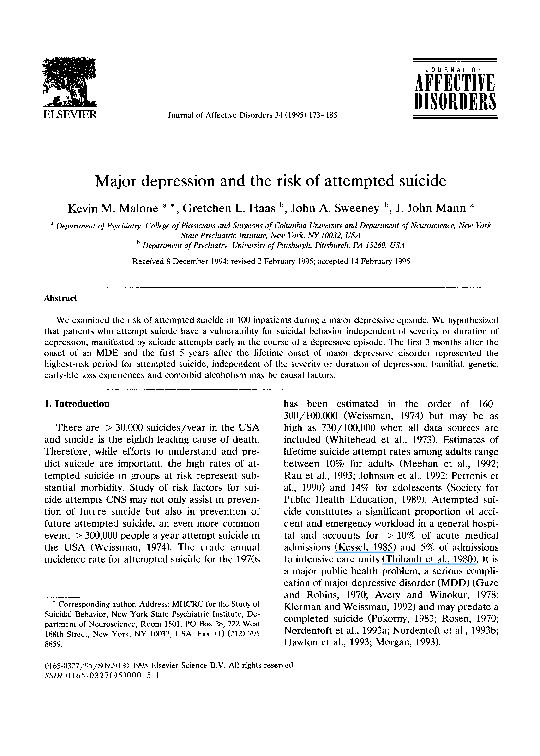 (PDF) Major depression and the risk of attempted suicide